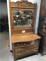 Antique Oak Dresser & Mirror (40"Wx84"Tx19"D)