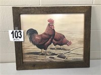 Framed Chicken Print 23"Wx19"T