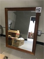 Antique Beveled Glass Mirror with Wood Frame