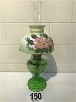 Green Drape Lamp with Glass Painted Shade