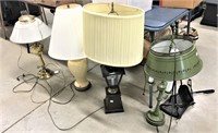 Table Lamps incl. Green Tole, Fireplace Tools
