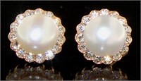 Rose Toned Pearl & White Topaz Designer Earrings