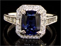 14kt Gold 3.30 ct Cushion Sapphire & Diamond Ring