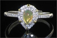 Genuine Pear Cut White Opal Designer Ring