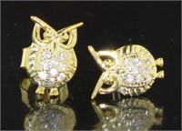 Yellow Toned Owl Stud Earrings