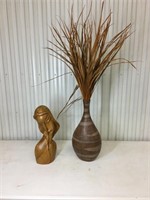 Wooden decor (18” tall) and ceramic vase (20”
