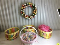 4 Easter baskets and 1 Easter egg wreath