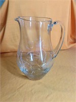 Etched glass tulip pattern pitcher (9” tall)