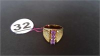 14K GOLD RING WITH PURPLE STONES