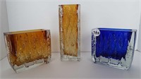 3 HEAVY GLASS VASES