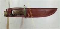 Wood handle bowie knife w/ red sheath