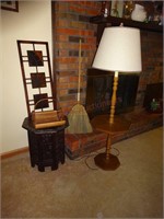 Floor Lamp, End Table, Artwork, Wood Basket