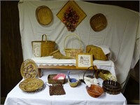 (16) Asst. Baskets, Wood Shelf, Cross Stitch