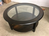 Dark Wood & Glass 41.5" x 20.5" Round Coffee Table