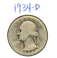 1934-D Washington Silver Quarter
