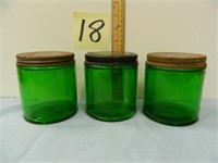 (3) Duraglass Emerald Green Jars with Lids