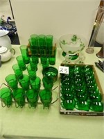 Assorted Emerald Green Glasses, Cups, Ivy Design
