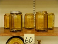 (5) Amber Jars, 1 w/Lid (Rim Chips)