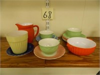 Misc. Pastel Cups/Saucers, Planter, Creamer, Bowl