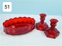 Coin Glass Ruby Fluted Set