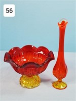 Amberina Art Glass Bowl & Vase