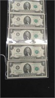 (5) $2 BILLS WITH CONSECUTIVE SERIAL NUMBERS-UNC