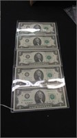 (5) $2 BILLS WITH CONSECUTIVE SERIAL NUMBERS-UNC.