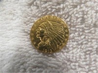 1913 INDIAN HEAD GOLD QUARTER EAGLE $2.50 COIN