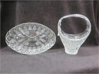 2PC CUT CRYSTAL BASKET AND SERVING DISH 9.5"
