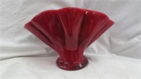 FENTON STYLE RED FAN VASE 5.5"T X 8.5"W - SOME