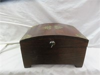 WOOD JEWELRY BOX WITH EMBOSSED METAL DECOR