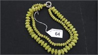 CARVED GREEN STONE DOUBLE STRAND NECKLACE 9"