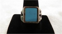 ORNATE STERLING RING WITH SQUARE BLUE STONE SZ 11