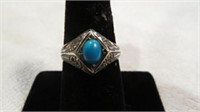 STERLING SILVER RING WITH TURQUOISE STONE SZ 7.5