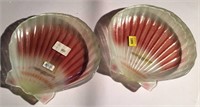 Two glass scallop shell dishes, 12" wide