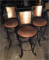 Copper and wrought iron bar stools, 30" seat