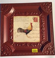 Chicken wall art, with metal frame  15x15"
