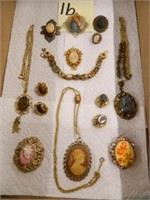 Flat Of Vintage Cameo Necklaces & Earrings (Some -