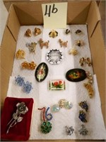 Flat Of Vintage Pins & Earrings