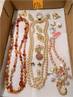 Flat Of Chunky Necklaces & Assorted Rhinestones