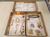 3 Flats Of Silver Tone & Gold Tone Jewelry