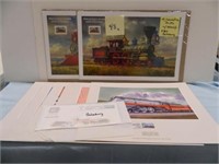 10 Locomotive Prints w/ Comm. Stamps (5 Galesburg)