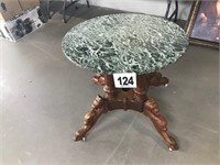 Antique Marble Top Lion Carved Table