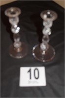 Pair of Crystal Candlesticks, 9.5” tall