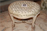 Round Upholstered Coffee Table, Rope Carved Base,
