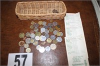Small Long Basket with Foreign Coins