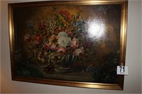 Framed Floral on Board, 52” x 37”