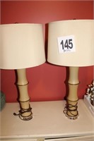 Pair of Lamps, 31.5” Tall, Metal, Brass with