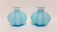 PAIR OF PALE BLUE GLASS CANDLESTICKS