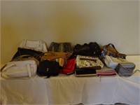 Collection of 18 Purses & 9 Neck Scarves